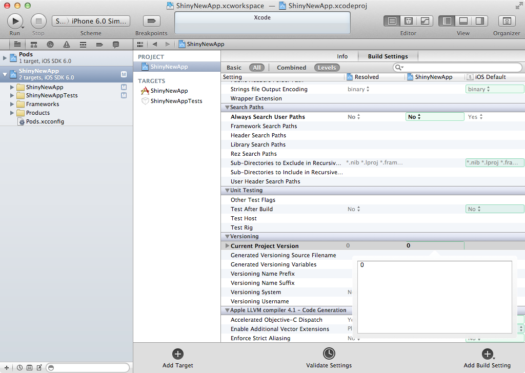 Setting Current Project Version in Xcode